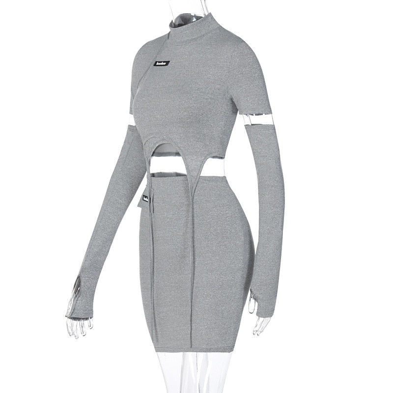 Sexy Two Piece Set Mini Skirt and Crop Tops with Gloves