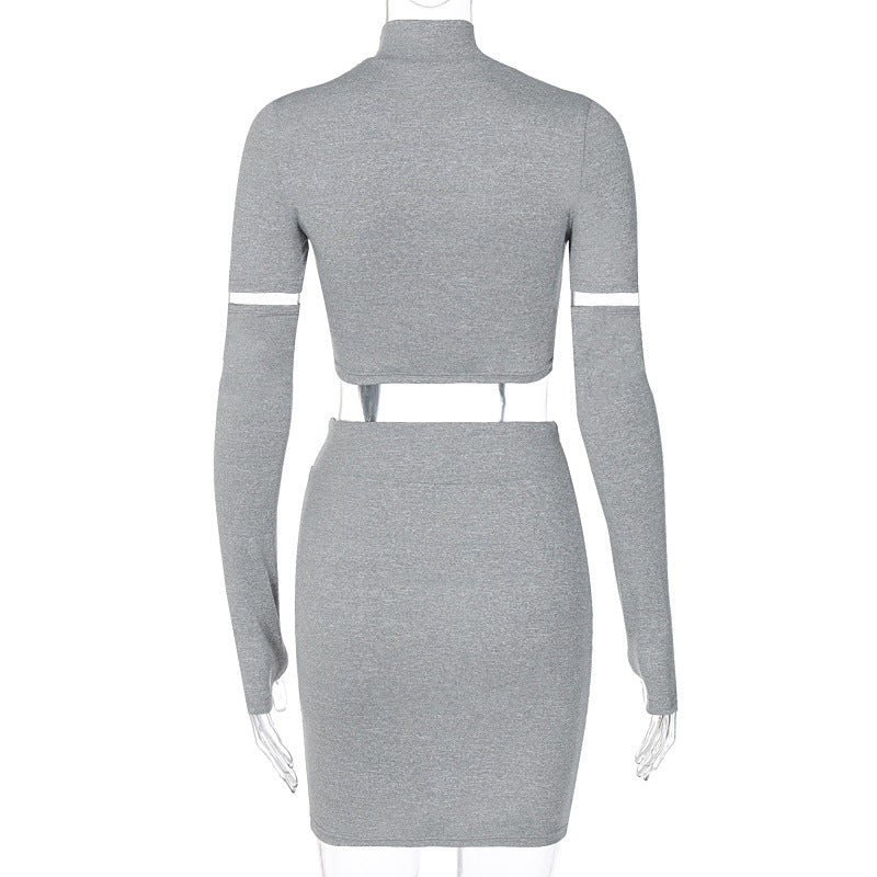 Sexy Two Piece Set Mini Skirt and Crop Tops with Gloves