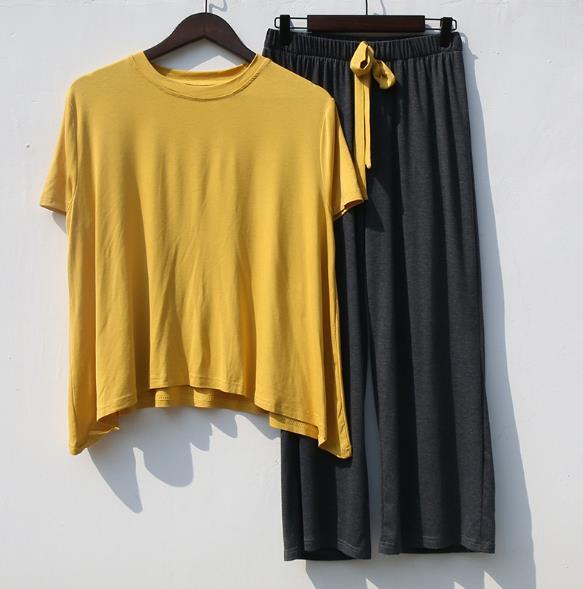 Net Red Casual Suit Female Spring Summer Home Clothes Short Sleeve Two-Piece Set Loose Modal Cotton Pajamas Women Pijama Mujer