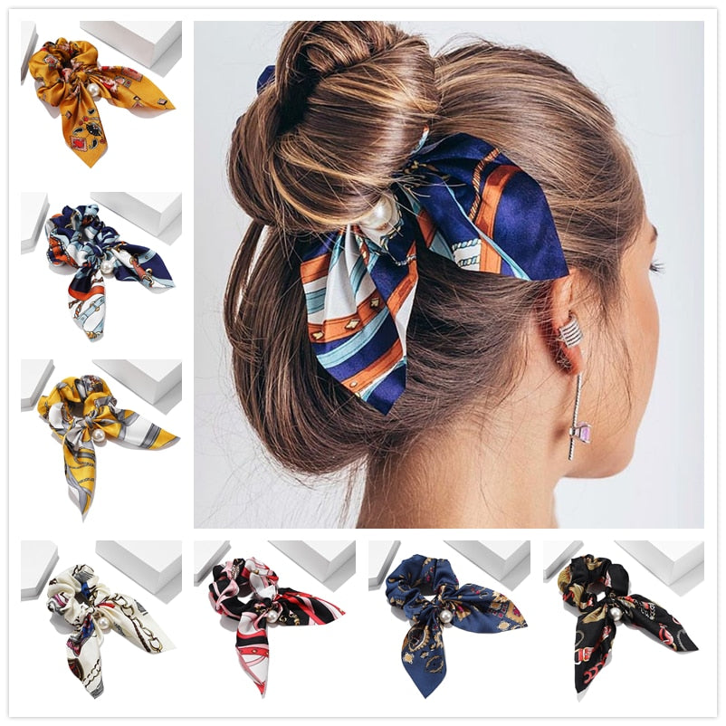 ]Chiffon Bowknot Elastic Hair Bands For Women